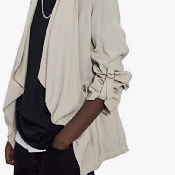 Beautiful EUC Zara Open Front Drawstring Waterfall Blazer Jacket in Beige, Small - Picture 3 of 11